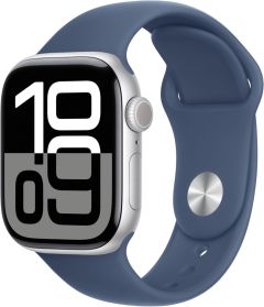 APPLE Watch Series 10 Cellular - 42 mm Silver Aluminium Case with Denim Sport Band, S/M - A-Grade